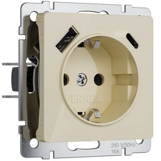 Изображение Розетка с быстрой зарядкой USB тип A+C (айвори акрил) W1171743